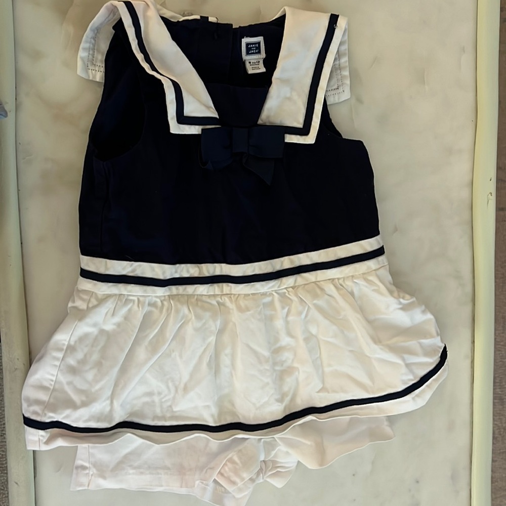 Janie and Jack navy and white Sailor Romper 6-12 months